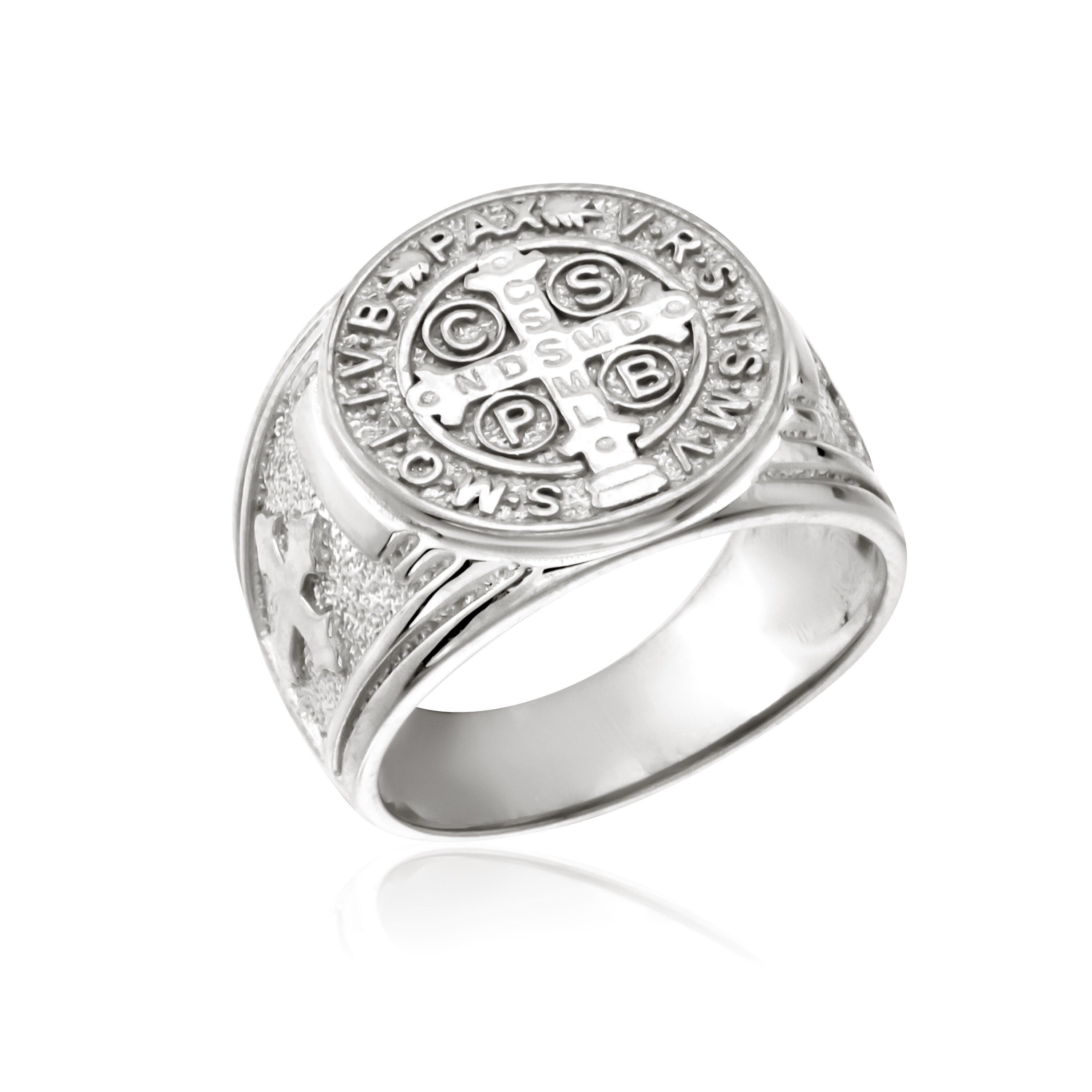 14K Gold St Benedict Medal Cross Ring, Religious Catholic Ring for Men ...