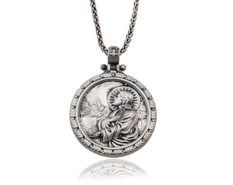 Sterling Silver Jesus Prayer Necklace, Religious Pendant Gift For Fathers Day