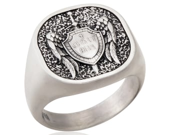 Saint Michael Is Commander Of The Army Of God, Sterling Silver Square Signet St Michael Ring, Religious Gifts, Gift For Fathers Day