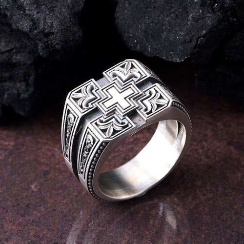 Silver Cross Ring Men's Ring Christian Rings Etsy
