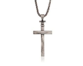 Silver Cross Necklace For Men, Jesus Crucifix Necklaces, Religious Men Jewelry, Graduation Gifts For Grandson, Birthday Gift For Father&#39;s
