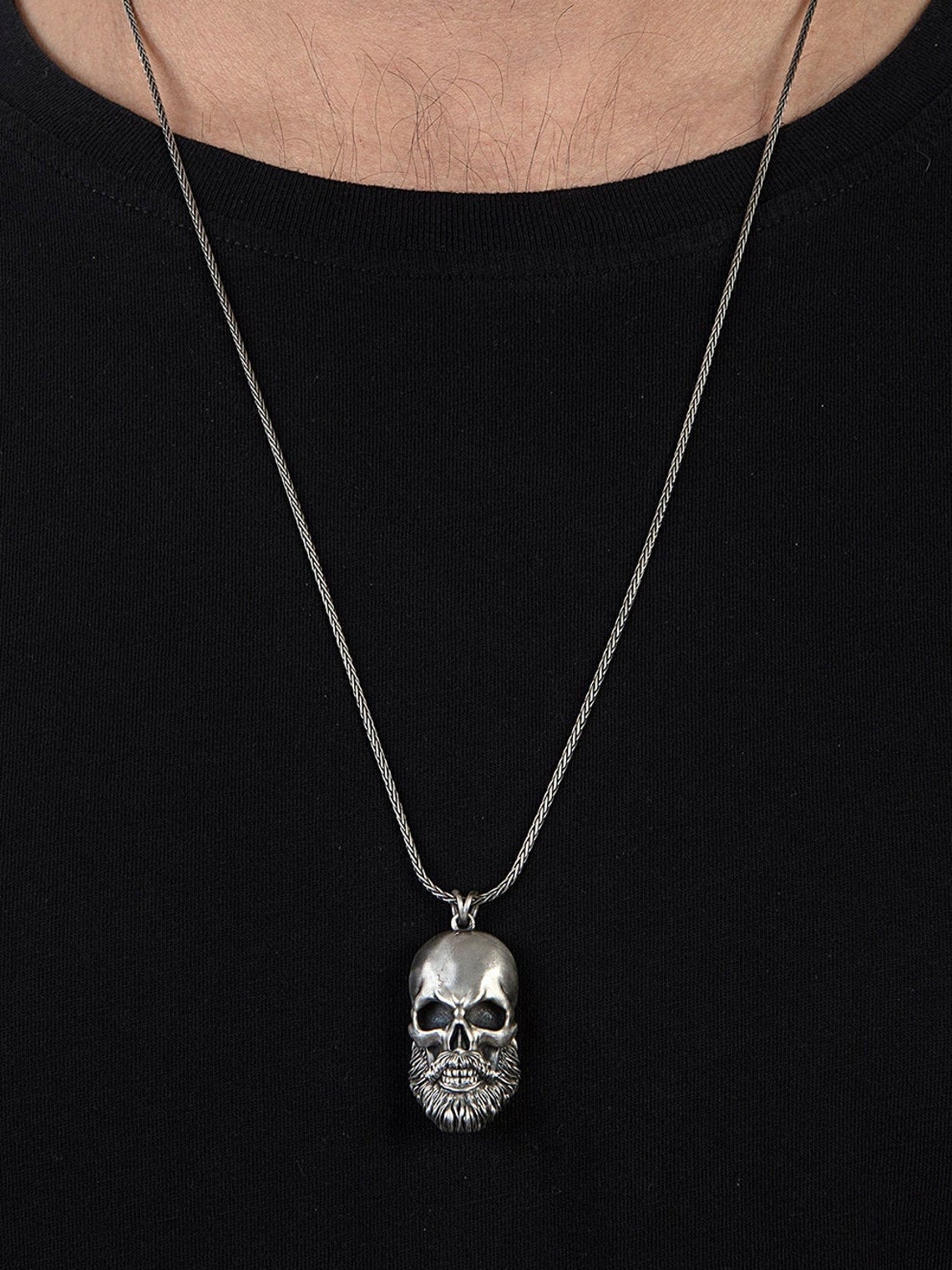Collar de calavera de plata colgante calavera con cadena Etsy