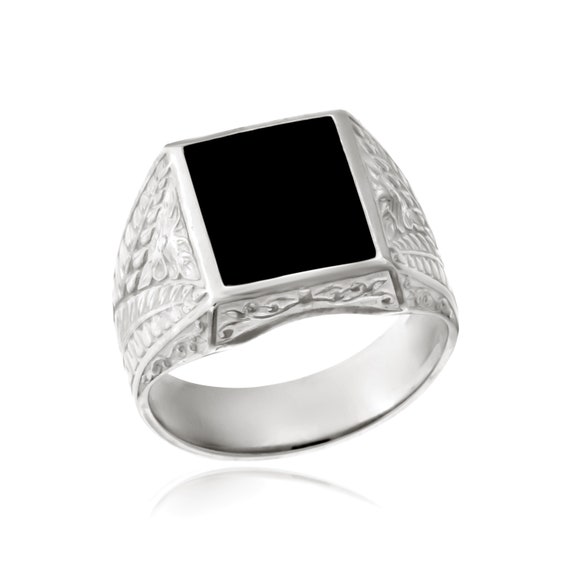 Oidea Anello Uomo Quadrato In Onice Nero E Acciaio Inox – Sigillo Con Gemma Sintetica, Taglie 8-13