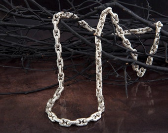 925 Sterling Silver Men Chain Necklace, Byzantine Chains, Gift For Mens, Mariner Chain Necklace, Puffed Chain, Birthday Gift For Father's