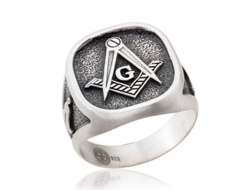 Master Mason Rings, Masonic Jewelry, Sterling Silver Signet Mason Ring, Men&#39;s Religious Gift, Freemason Rings, Birthday Gift For Father&#39;s