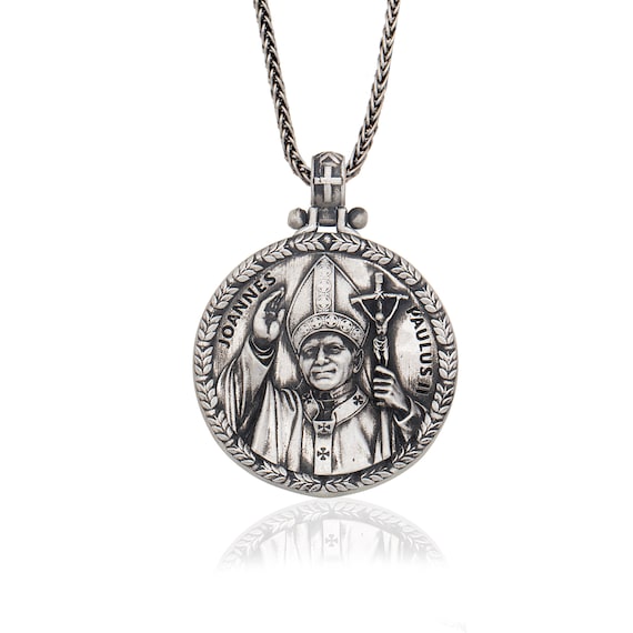 Men's Blue Miraculous Medal Necklace - Sterling Silver Pendant on 24