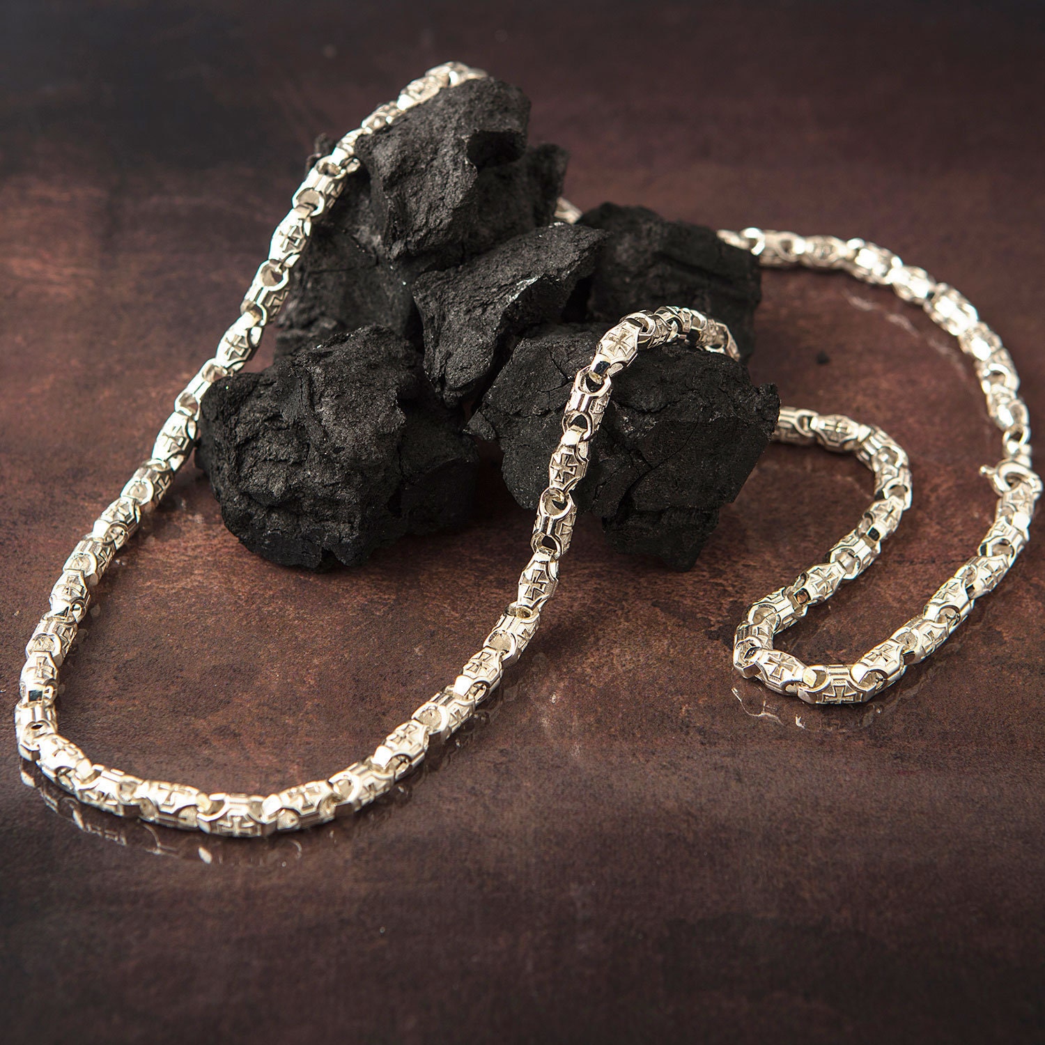 Sterling Silver Byzantine Chain Necklace, Unique Chain