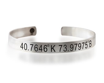Silver Personalized Name Men's Bracelet, Men's Coordinate Bracelet, Men's Monogram Bracelet, Gift For Fathers, Gift For Fathers Day