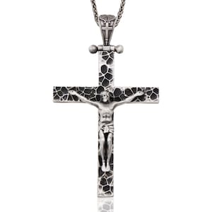 Crucifix Necklace, Jesus Cross Pendant, Religious Jewelry, Gift For Father, Silver Cross Pendant Gift For Man, Birthday Gift For Father&#39;s