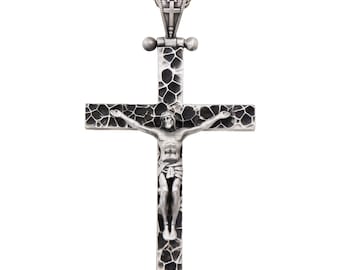 Collar con crucifijo de plata de ley, colgante de cruz de Jesús con acabado envejecido, regalo para el Día del Padre.