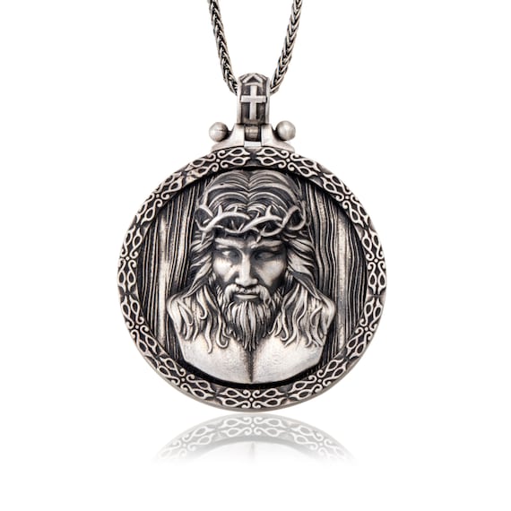 Ciondolo in argento sterling 925 placcato oro 22 carati Dio Gesù Cristo Ciondolo in argento sterling 925 placcato oro 22 carati Dio Gesù Cristo