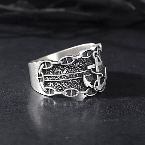 Anillos de ancla de hombre de barco marinero anillos de ancla de plata de ley anillo