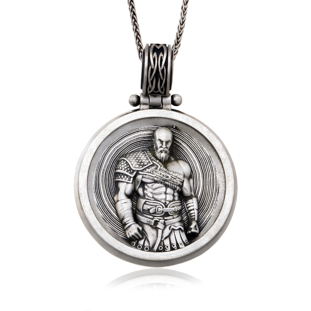 Sterling Silver Viking Men Jewelry, God of War Kratos Necklace, Scandinavian Warrior Pendant