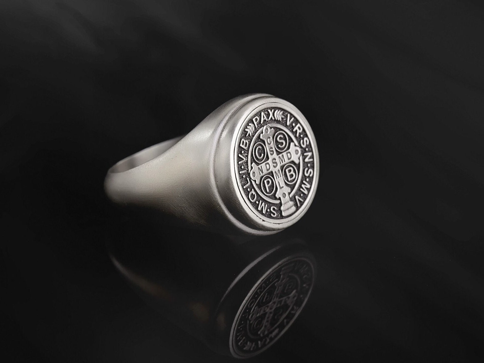 Saint Benedict Medal Cross Rings, Signet Man Rings, Men's Religious ...