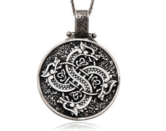 Round Dragon Pendants, Sterling Silver Dragon Medallion, Gift For Fathers, Men Gift Jewelry, Unisex Necklaces, Birthday Gift For Father&#39;s