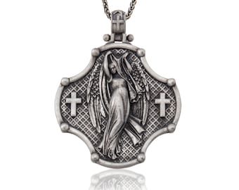 Ciondolo a forma di ali d'angelo in argento sterling, collana cristiana, regalo per la festa del papà.