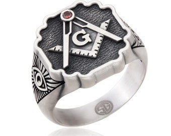 Anillos masónicos de plata maciza 925, regalo para hombres, anillo de diseño personalizado de Maestro Masón, anillo de francmasón, regalo religioso, regalo para el Día del Padre.