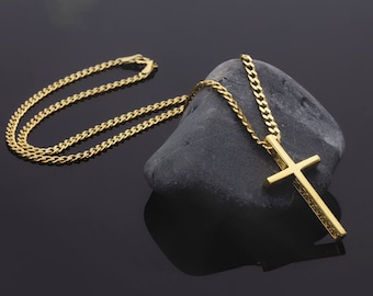 18K Solid Gold Byzantine Patterned Cross Pendants, Unisex 14K Jesus Cross Necklace, 10K Gold Religious Jewelry, Birthday Gift For Father's