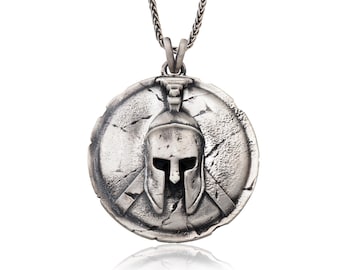 Greek Spartan Pendants, Silver Man Jewelry, Leonidas Battle Pendant, Gift For Fathers, Warrior Shield Pendant, Gift For Fathers Day