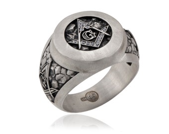Solid Silver Masonic Rings, Signet Ring For Men, Freemason Rings, Master Mason Rings, Masonic Men&#39;s Gift Ring, Birthday Gift For Father&#39;s