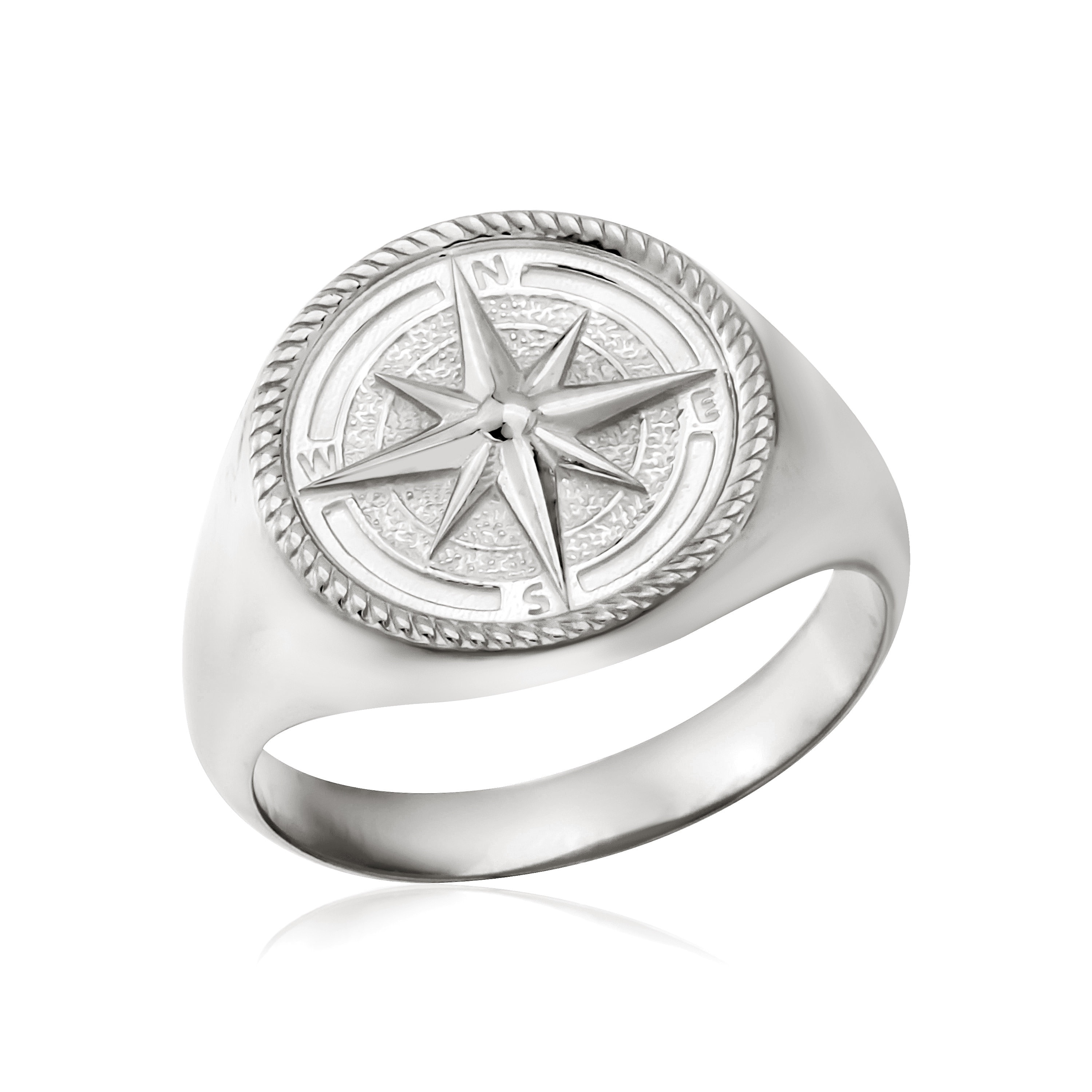 14K Solid Gold Sailor Compass Rings for Men, 10K Nautical Compass Ring ...