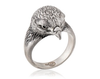 Sterling Silver Eagle Ring, Oxidized Signet Ring for Men Gift For Fathers Day