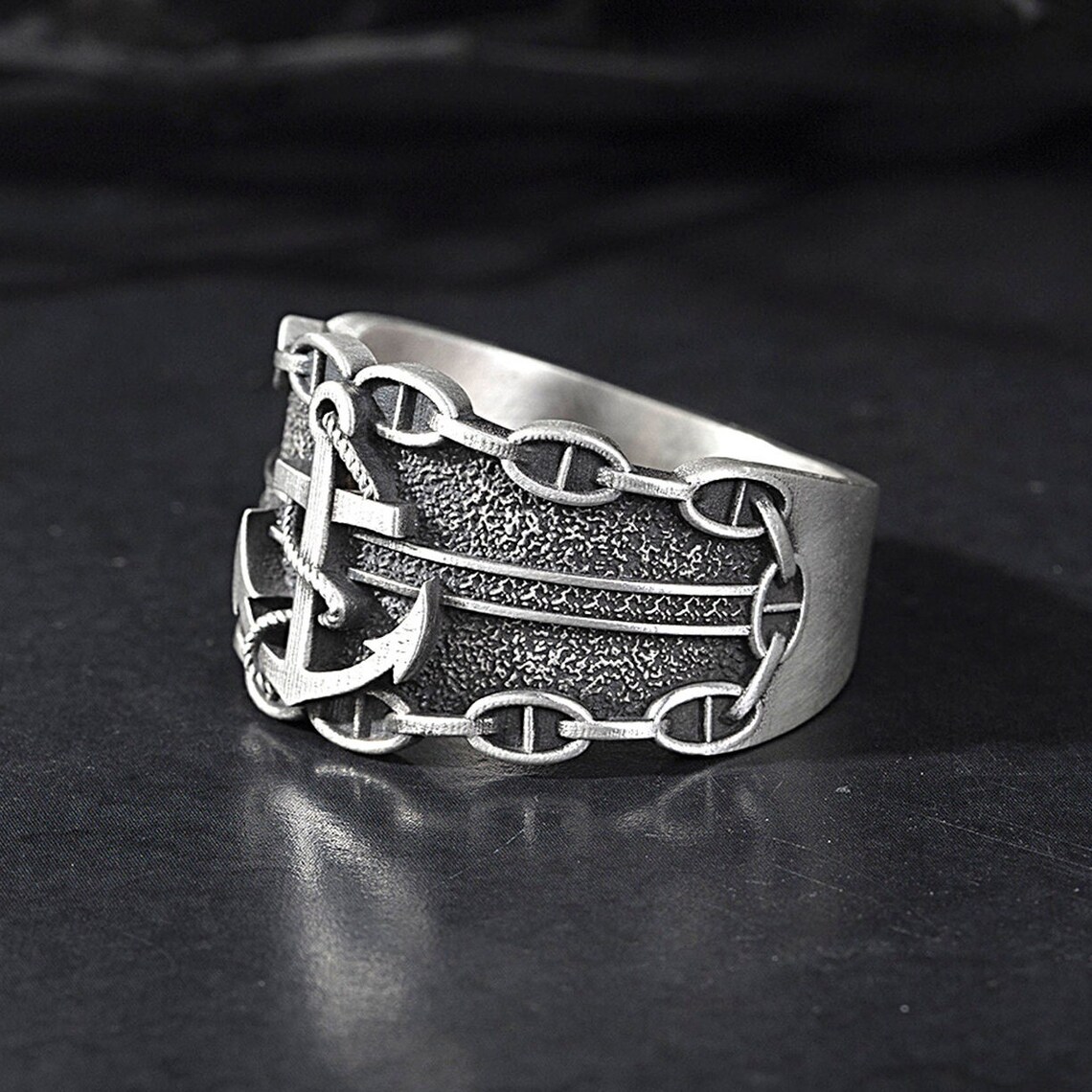 Nautical Rope Anchor Rings Mariner Ship Man's Anchor Rings, Sterling Silver Anchor Rings, Nautical ...