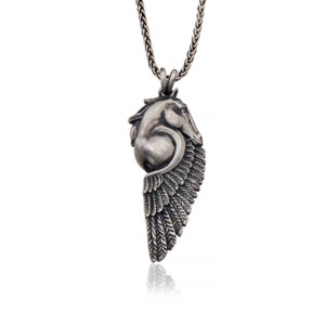 Greek Pegasus Necklace, Pegasus Horse Head Pendants, Oxidized Silver Men&#39;s Jewelry, Pegasus Charm Necklaces, Birthday Gift For Father&#39;s