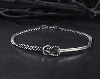 Sterling Silver Loop Bracelet, Unique Ship Rope Bracelet For Men, Sailor Knot Bracelets, Gifts For Boyfriends, Gift For Fathers Day
