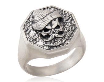 Sterling Silver Unique Skull Ring, Men's Statement Rings, Skull Ring For Bikers, Birthday Gift for Boyfriends, Gift For Fathers Day