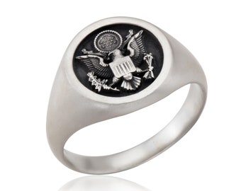 American Flag Ring, Silver Signet Man Rings, Ring For Patriots, Gift For Veterans, Silver Statement Men Rings, Birthday Gift For Father's