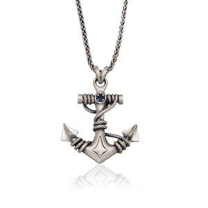 Mariner Men&#39;s Silver Anchor Pendant, Nautical Anchor Necklaces, Sterling Silver Anchor Necklace For Sailor Man, Birthday Gift For Father&#39;s