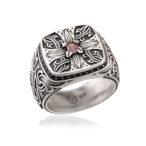 Bague homme diamant noir en argent, grenat, pierre précieuse pour homme, cadeau pour les papas, mariage personnalisé bagues de fiançailles homme, cadeau unique pour la fête des pères