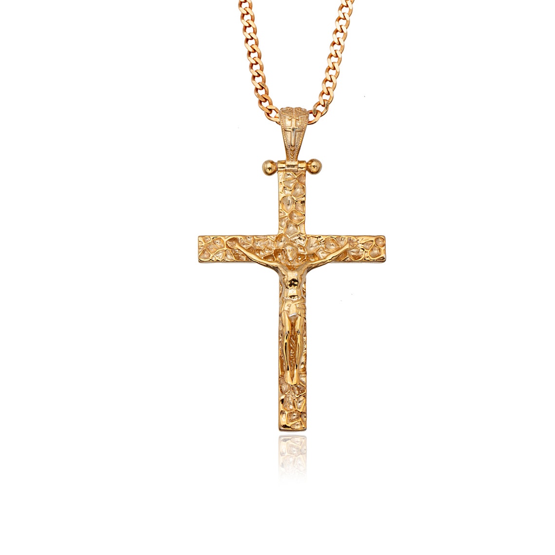 14K Gold Crucifix Necklaces for Man Solid Gold Gourmet Chain Etsy