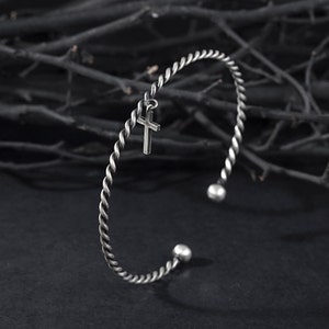 Sterling Silver Rope Bracelet, Cross Bracelet For Men, Crucifix Bracelet, Religious Jewelry, Gift For Fathers, Birthday Gift For Father&#39;s
