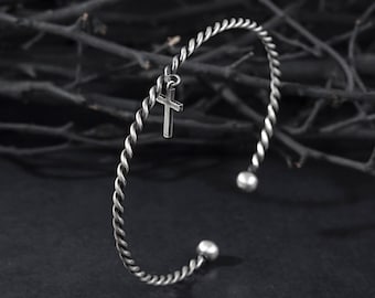 Oxidized Sterling Silver Rope Cuff Bracelet Simple Silver