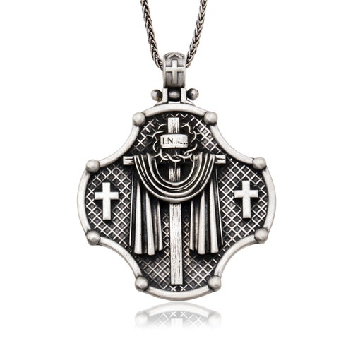 Silver Crucifix Necklace Jesus Cross Pendants Religious - Etsy