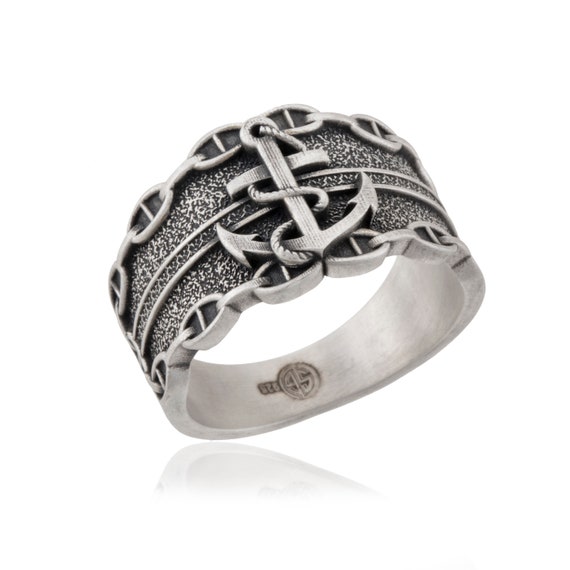Anchor with Rope Nautical Ring Sterling Silver Anchor with Rope Nautical Ring Sterling Silver