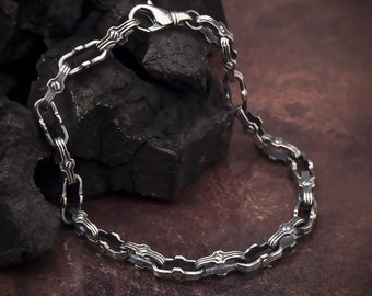 Engraved Sterling Silver Chunky Chain Bracelet, Men's Dad Gift Gift For Fathers Day