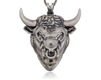 925 Solid Silver Bull Necklace, Bull Head Pendant With Chain, Taurus Zodiac Man Necklace, Gift For Boyfriends,