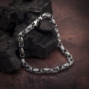 Byzantine Solid Silver Men Chain Bracelets, Oxidized Silver Chain Bracelet, Gift For Man, King Chain Bracelet, Birthday Gift For Father&#39;s