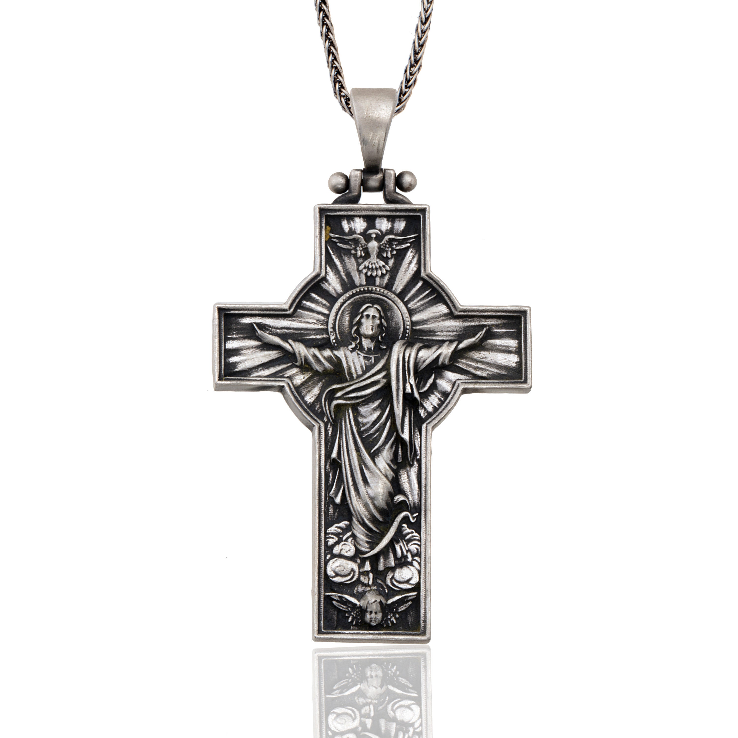 Silver Cross Necklace For Men, Jesus Christ Crucifix Pendant For Women, Unisex Religious Jewelry, Gift For Men, Birthday Gift For Father's