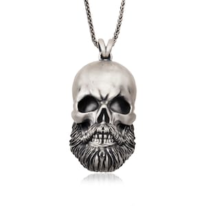 Solid Silver Skull Necklaces, Skull Pendants With Chain, Silver Jewelry For Men&#39;s, Skull Necklace For Bikers, Birthday Gift For Father&#39;s