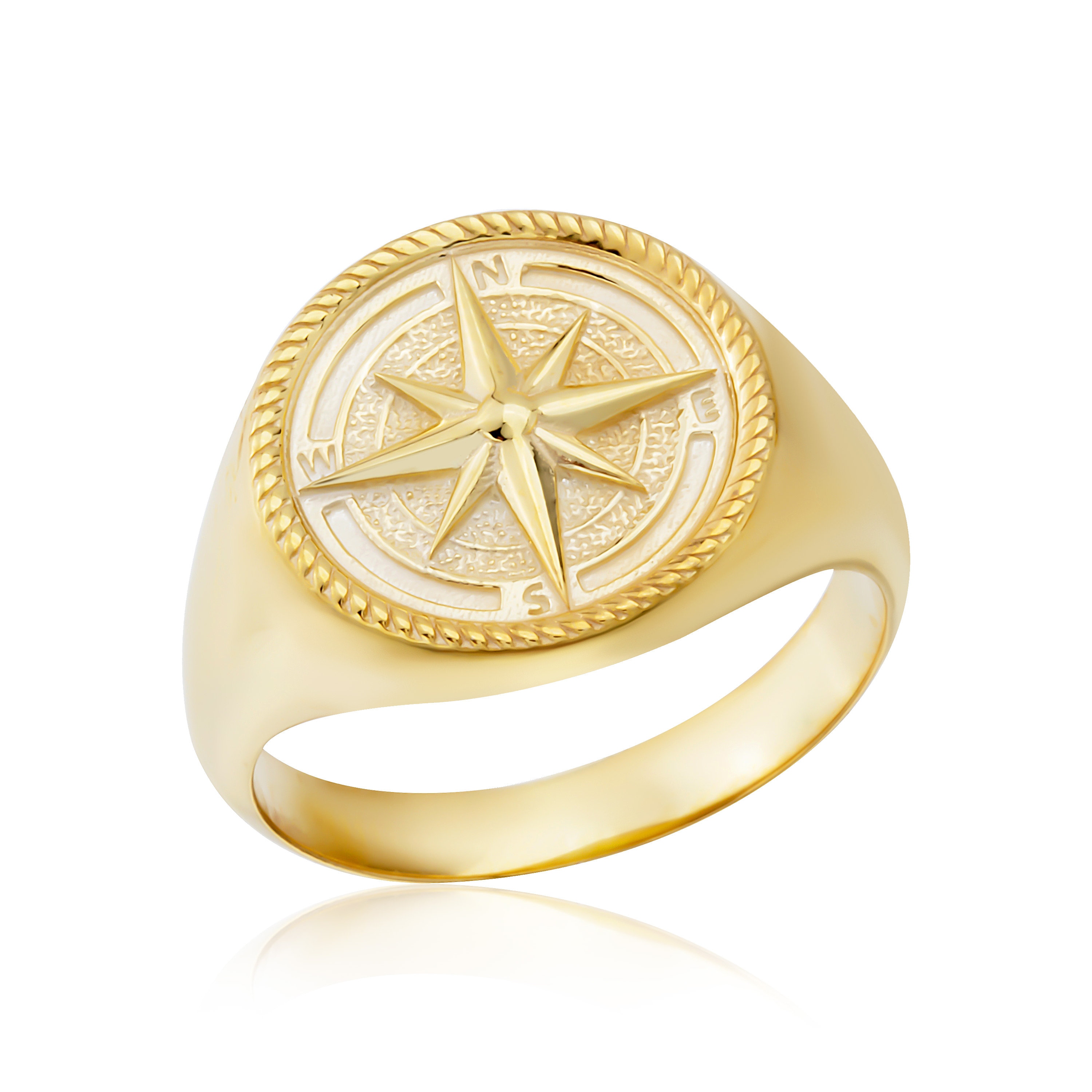 14K Solid Gold Sailor Compass Rings for Men, 10K Nautical Compass Ring ...