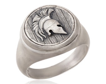 Silver Spartan Warrior Helmet Ring, Leonidas Helmet Ring, Greek Warrior Statement Men Rings, Gift For Fathers, Birthday Gift For Father's