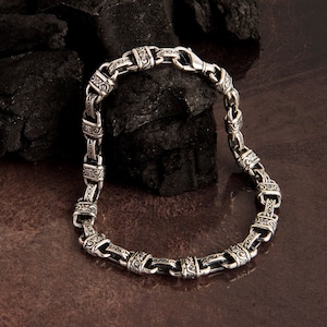 Silver Chunky Bracelets, Silver Byzantine Chains, Silver Handmade Engraved Bracelet, Father&#39;s Silver Bracelet, Birthday Gift For Father&#39;s