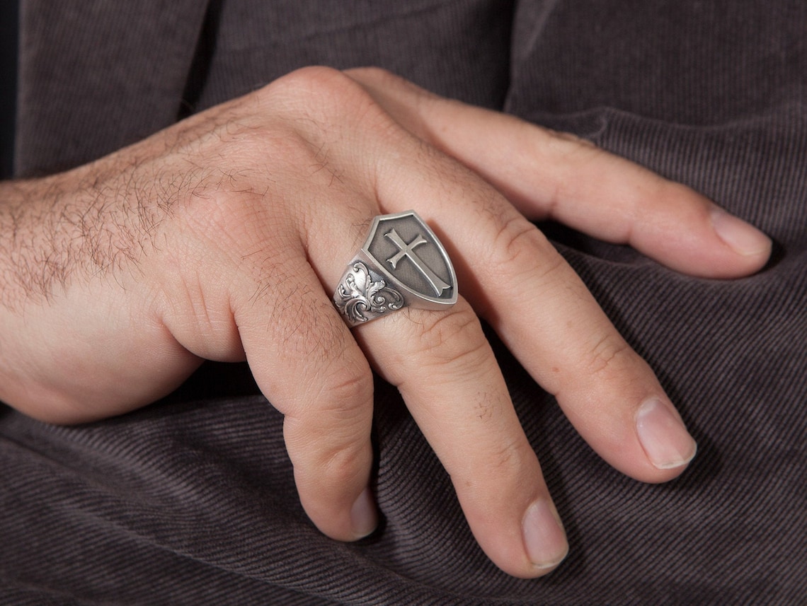 Silver Cross Ring Men's Ring Christian Rings Etsy
