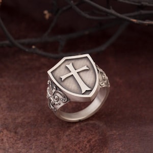 Silver Cross Ring Men's Signet Ring Christian Rings - Etsy