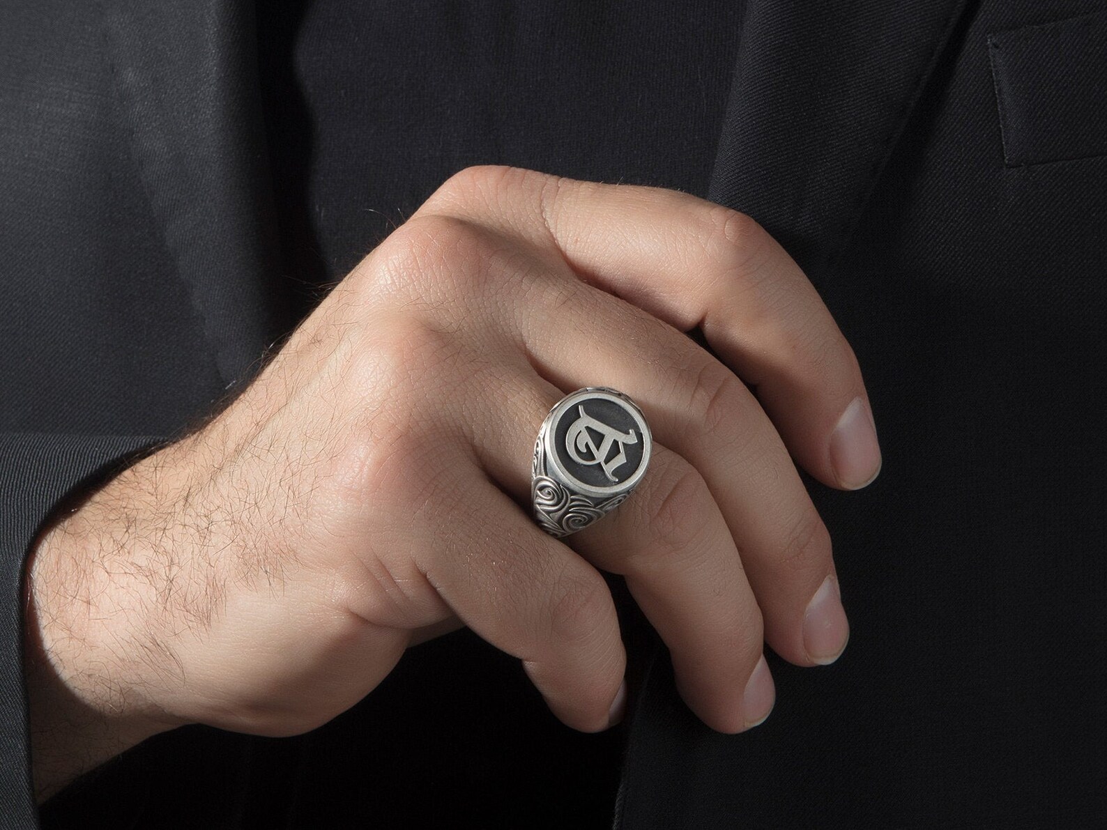 Initial Letter Men Rings Wedding Gift Men Ring Silver Etsy