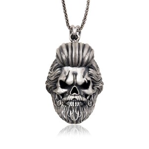 Solid Silver Skull Necklace, Skull Pendant, Bikers Jewelry, Gift For Father&#39;s, Handmade Gothic Skull Necklace, Birthday Gift For Father&#39;s